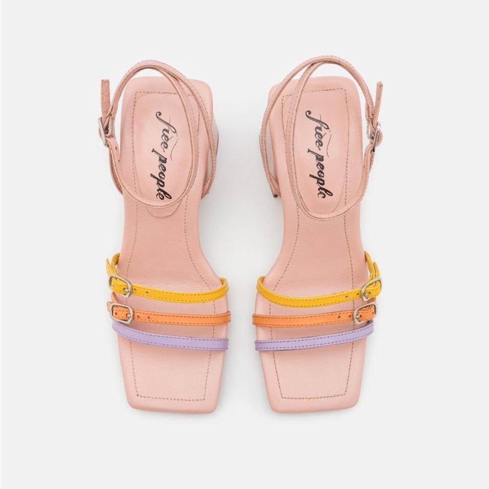 Free People Multicolor Strappy Block Heel Sandals - Pink, Yellow, Lavender - Picture 3 of 14
